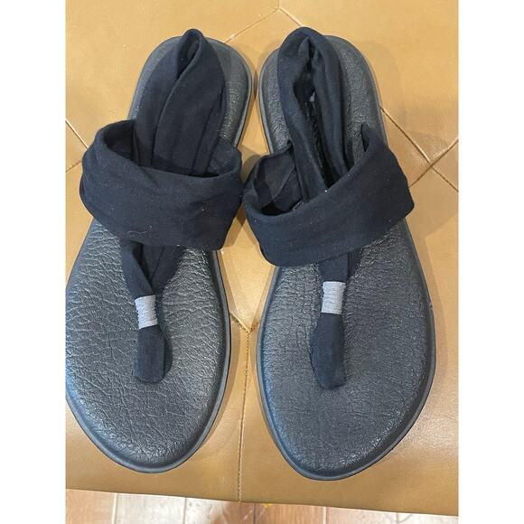 Sanuk‎ Solid Black Sling Back Yoga Sandals Size 9.5 Comfort Barefoot Minamalist - Picture 3 of 5